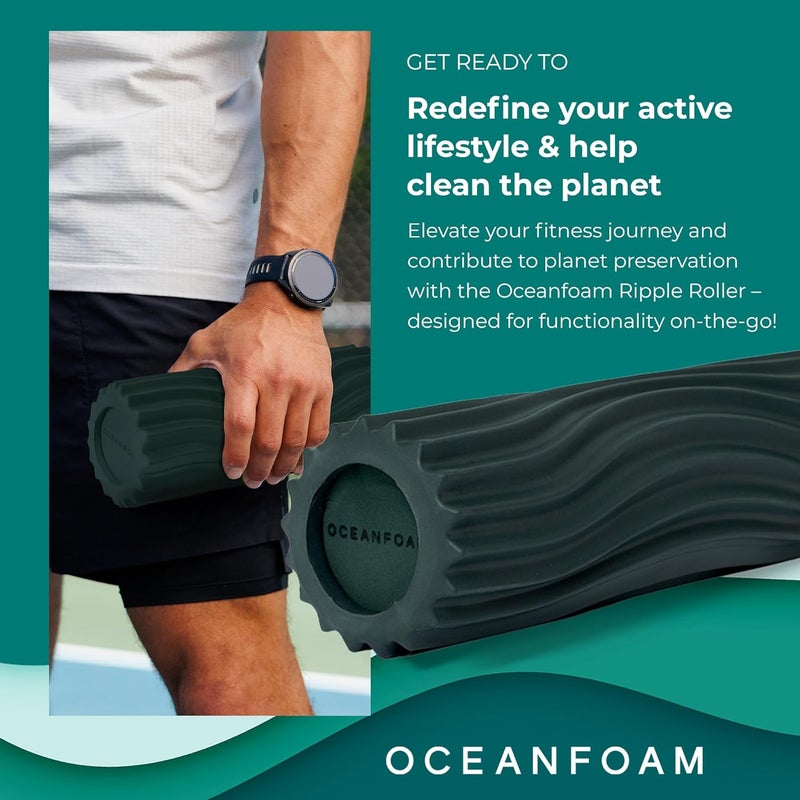 Oceanfoam Ripple Travel Foam Roller (11" x 3.35") Firm Mini Foam Roller for Physical Therapy, Deep Tissue Massage, Back Pain - High Density, Ergonomic Wave Textured - Yoga, Pilates, Exercise (Hunter) - Image 2
